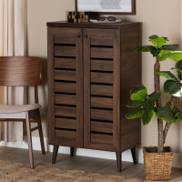 Baxton Studio SESC70180WI-Columbia-Shoe Cabinet Salma Modern and Contemporary Walnut Brown Finished Wood 2-Door Shoe Storage Cabineta
